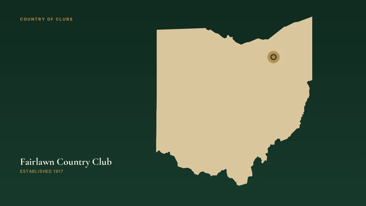 Map illustration marking the location of Fairlawn Country Club in Akron, Ohio.