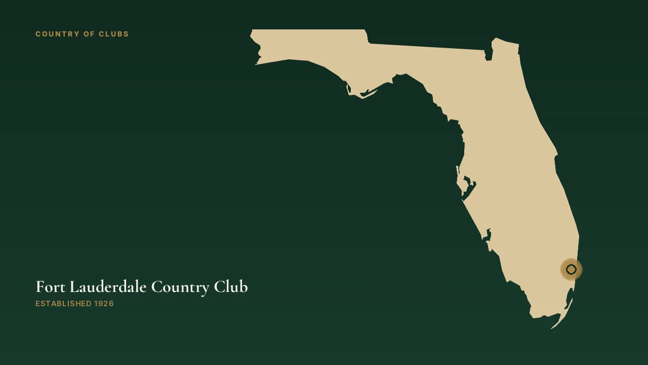 Map illustration marking the location of Fort Lauderdale Country Club in Plantation, Florida.