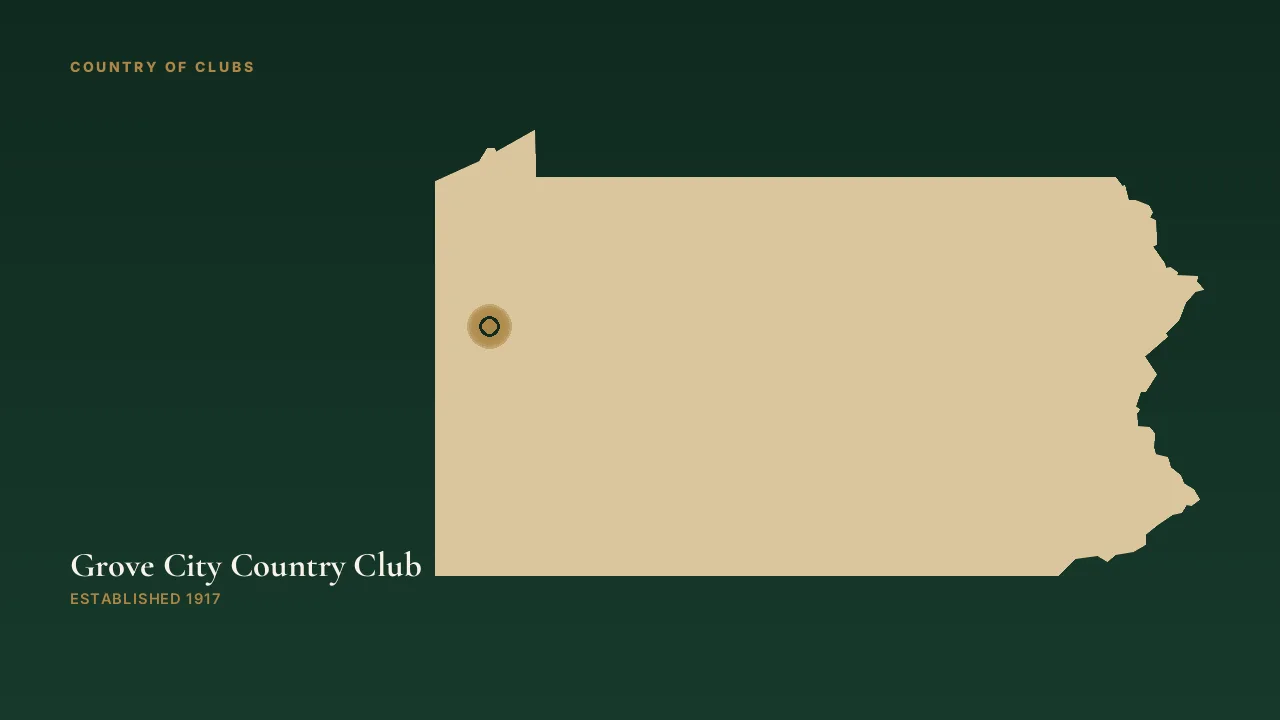 Map illustration marking the location of Grove City Country Club in Grove City, Pennsylvania.