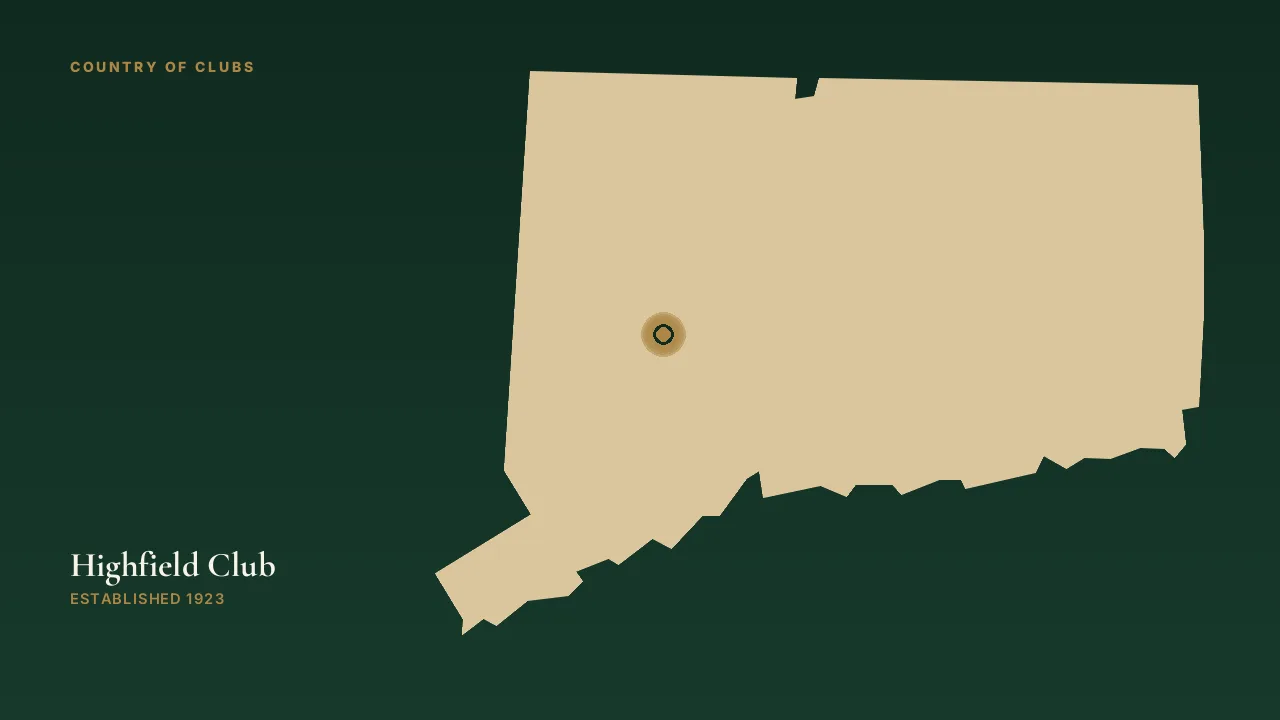 Map illustration marking the location of Highfield Club in Middlebury, Connecticut.