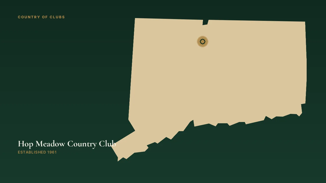 Map illustration marking the location of Hop Meadow Country Club in Simsbury, Connecticut.