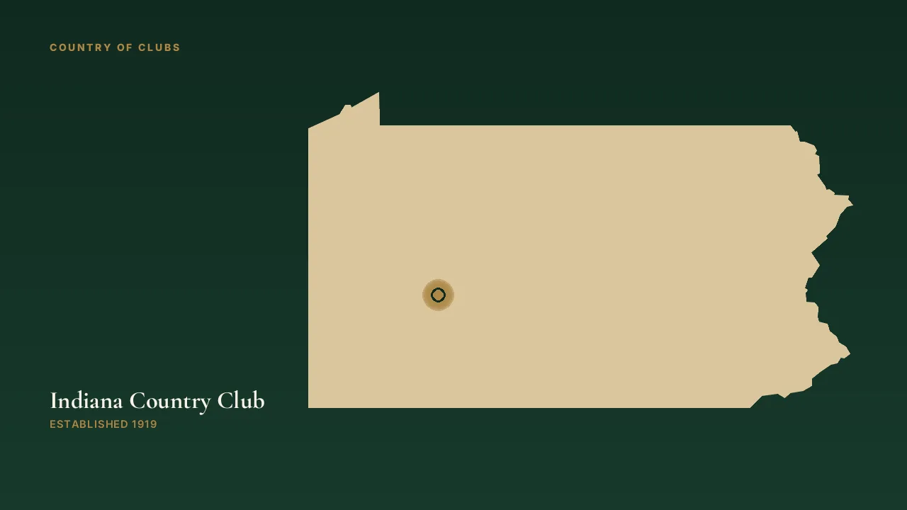 Map illustration marking the location of Indiana Country Club in Indiana, Pennsylvania.