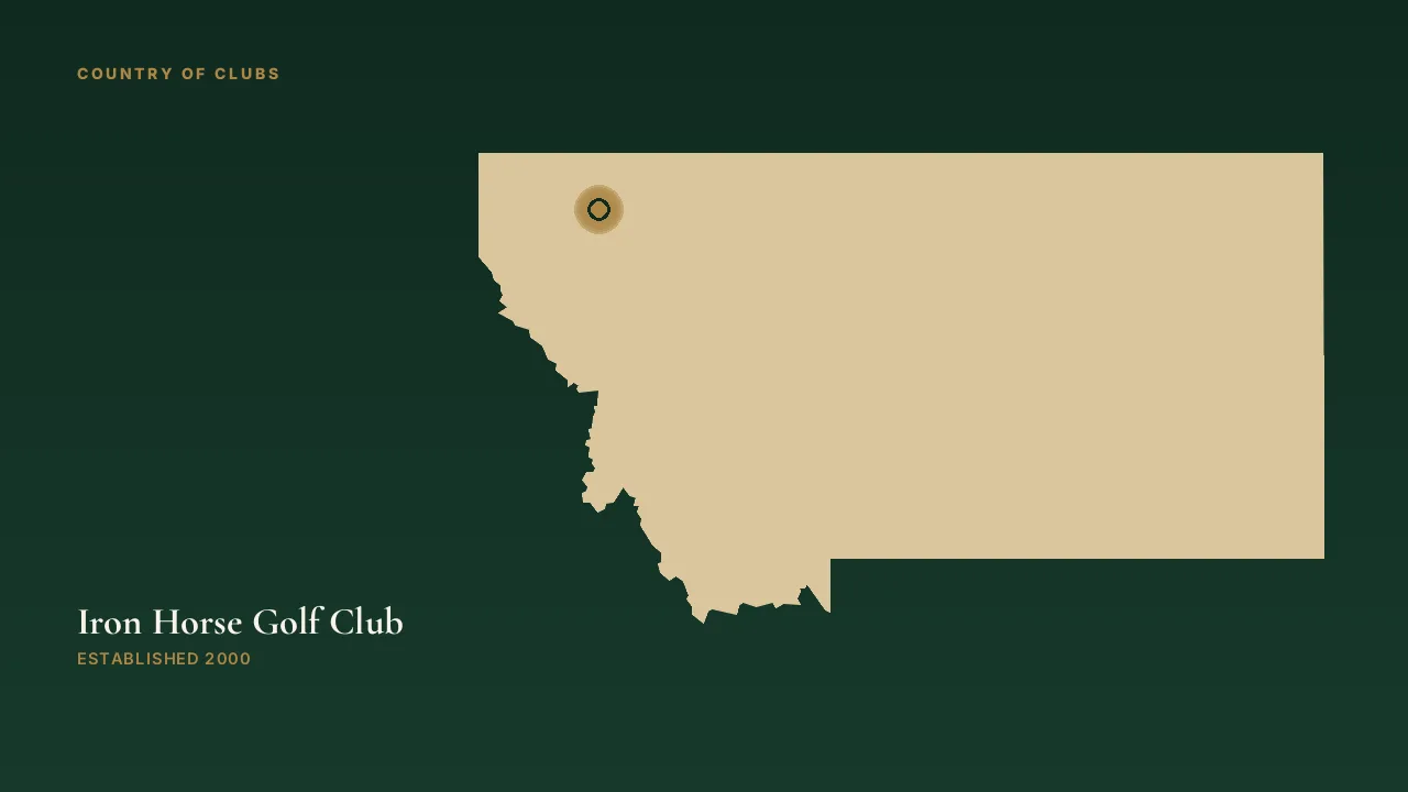 Map illustration marking the location of Iron Horse Golf Club in Whitefish, Montana.