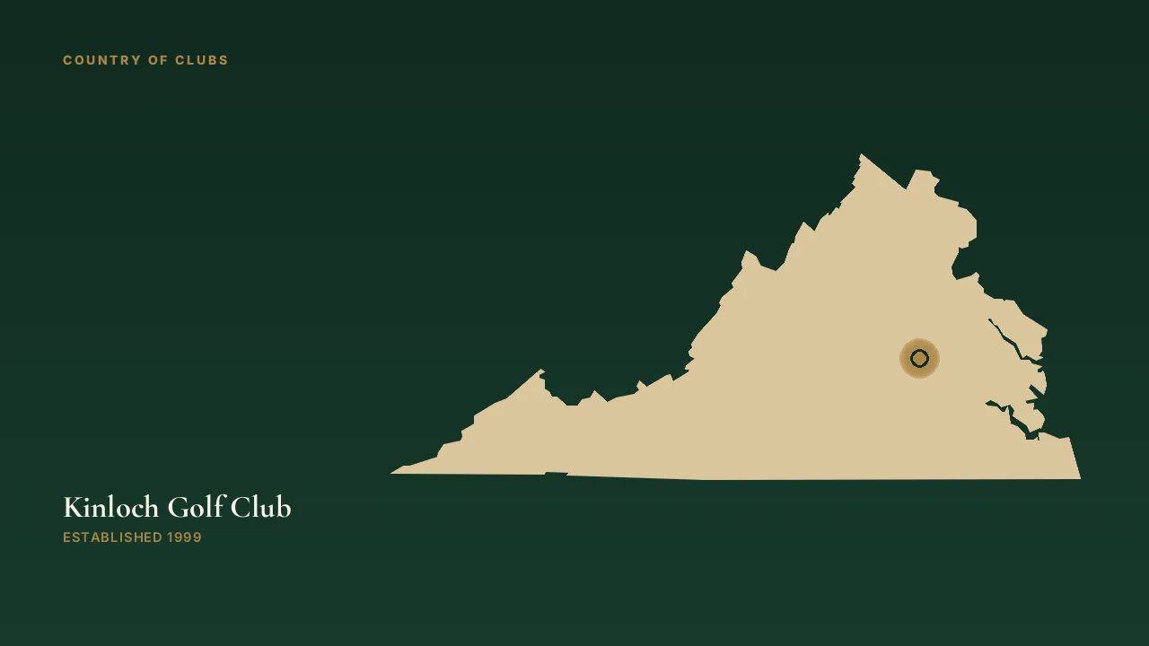 Map illustration marking the location of Kinloch Golf Club in Manakin-Sabot, Virginia.