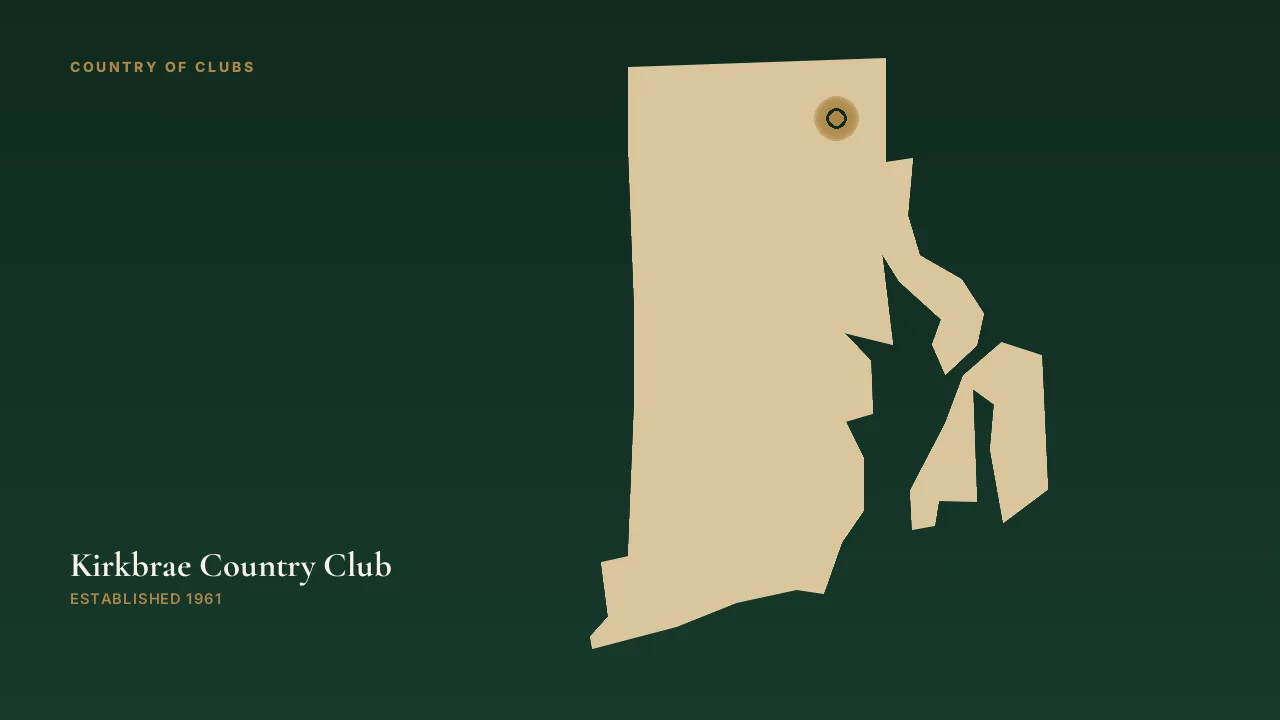 Map illustration marking the location of Kirkbrae Country Club in Lincoln, Rhode Island.