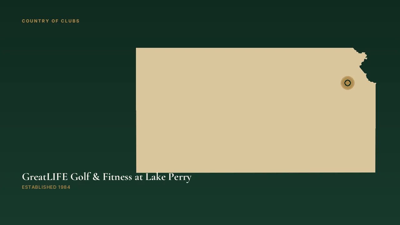 Map illustration marking the location of GreatLIFE Golf & Fitness at Lake Perry in Ozawkie, Kansas.