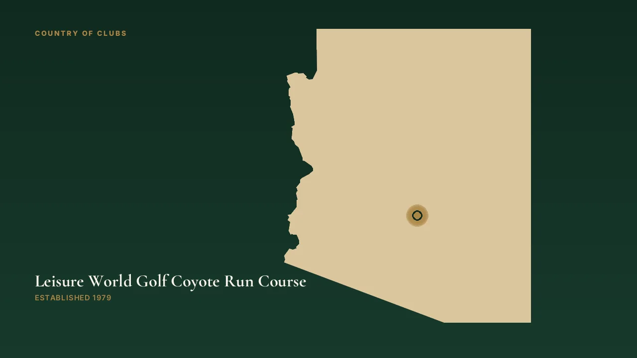 Map illustration marking the location of Leisure World Golf Coyote Run Course in Mesa, Arizona.
