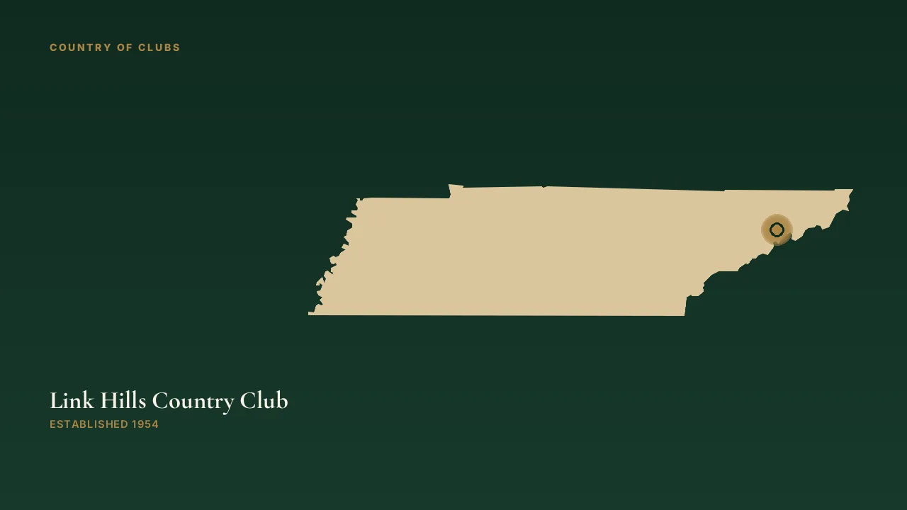 Map illustration marking the location of Link Hills Country Club in Greeneville, Tennessee.