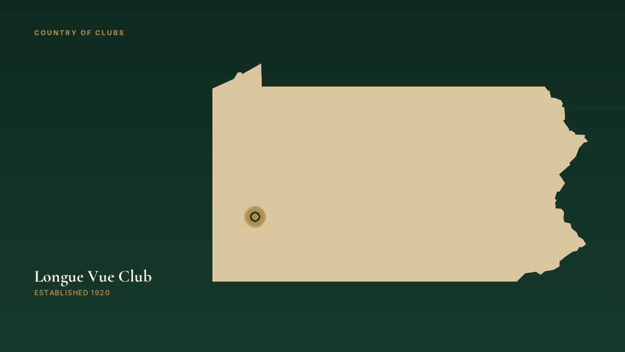 Map illustration marking the location of Longue Vue Club in Verona, Pennsylvania.