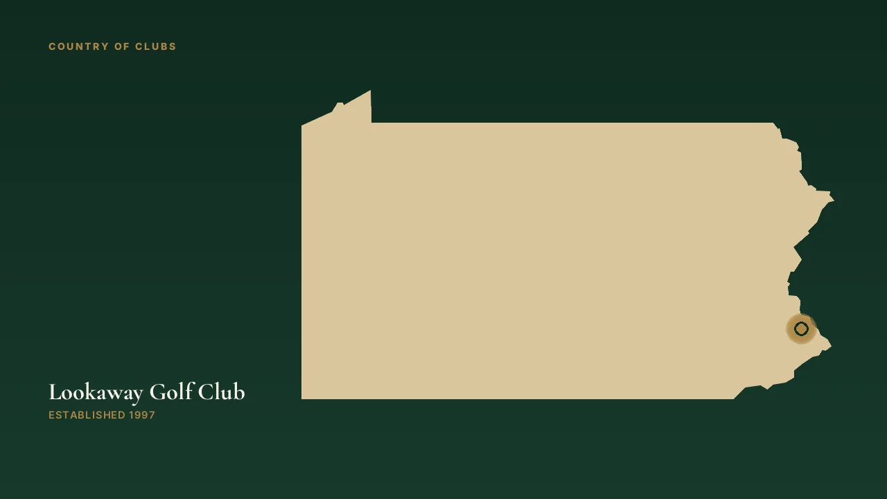 Map illustration marking the location of Lookaway Golf Club in Buckingham, Pennsylvania.