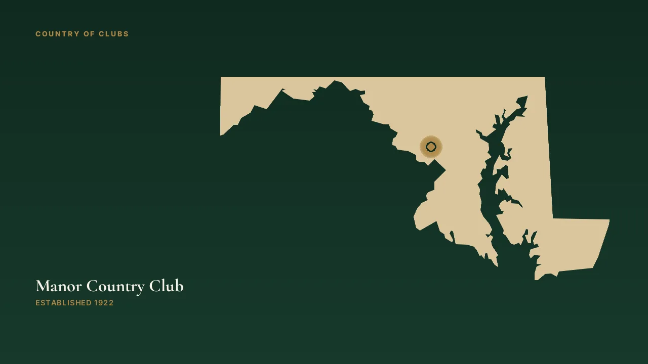 Map illustration marking the location of Manor Country Club in Rockville, Maryland.