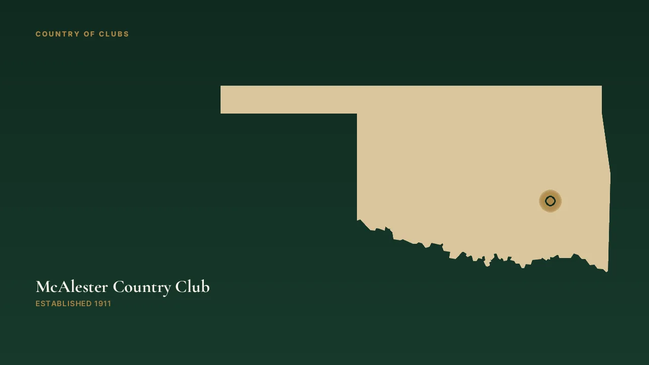 Map illustration marking the location of McAlester Country Club in McAlester, Oklahoma.