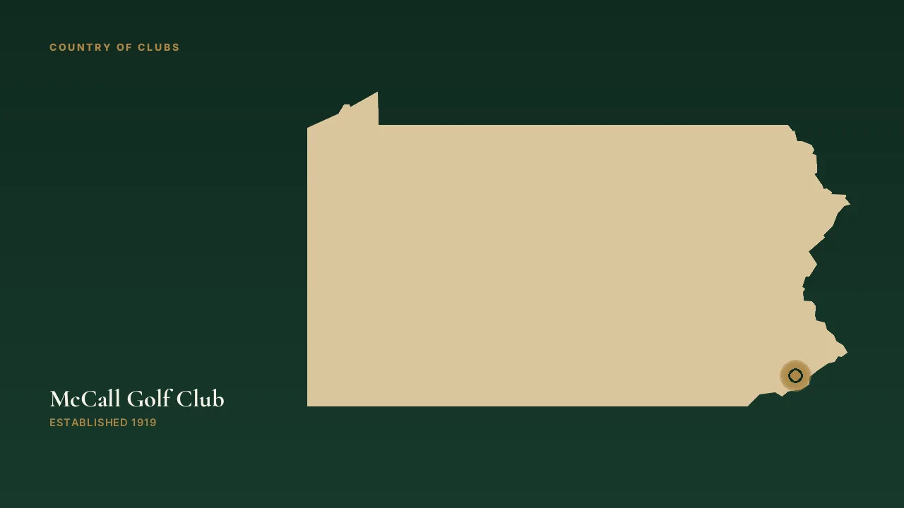 Map illustration marking the location of McCall Golf Club in Upper Darby, Pennsylvania.
