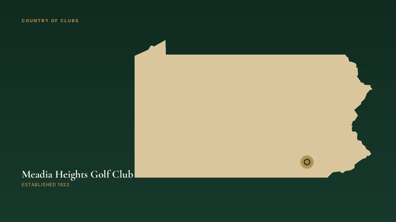 Map illustration marking the location of Meadia Heights Golf Club in Lancaster, Pennsylvania.