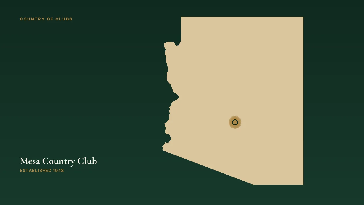 Map illustration marking the location of Mesa Country Club in Mesa, Arizona.