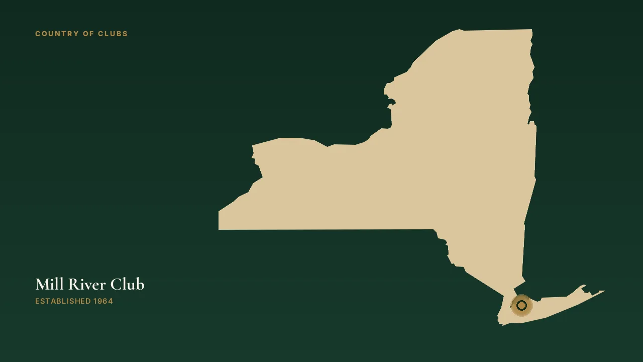 Map illustration marking the location of Mill River Club in Oyster Bay, New York.
