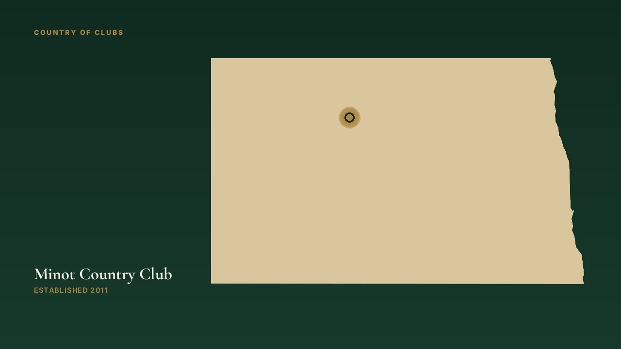 Map illustration marking the location of Minot Country Club in Minot, North Dakota.