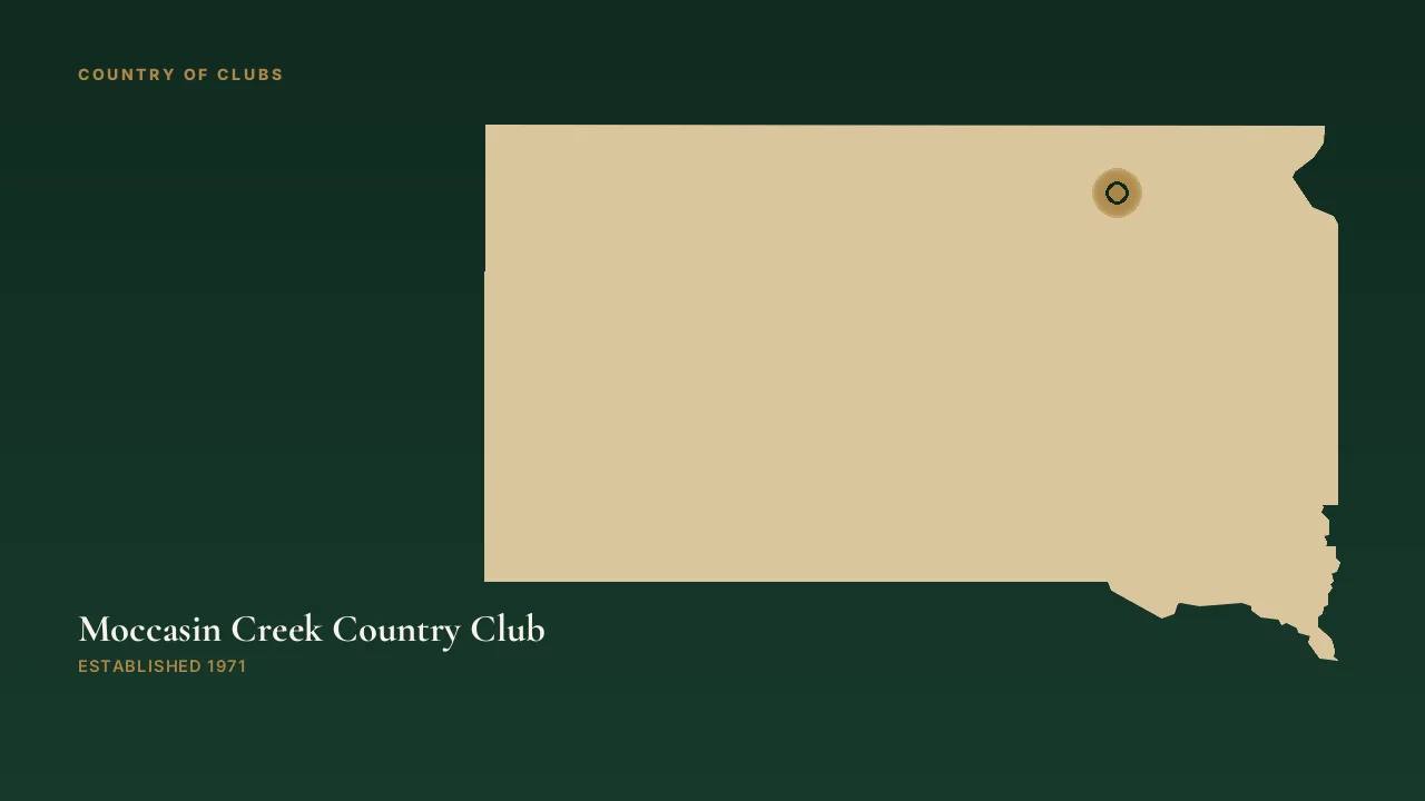 Map illustration marking the location of Moccasin Creek Country Club in Aberdeen, South Dakota.