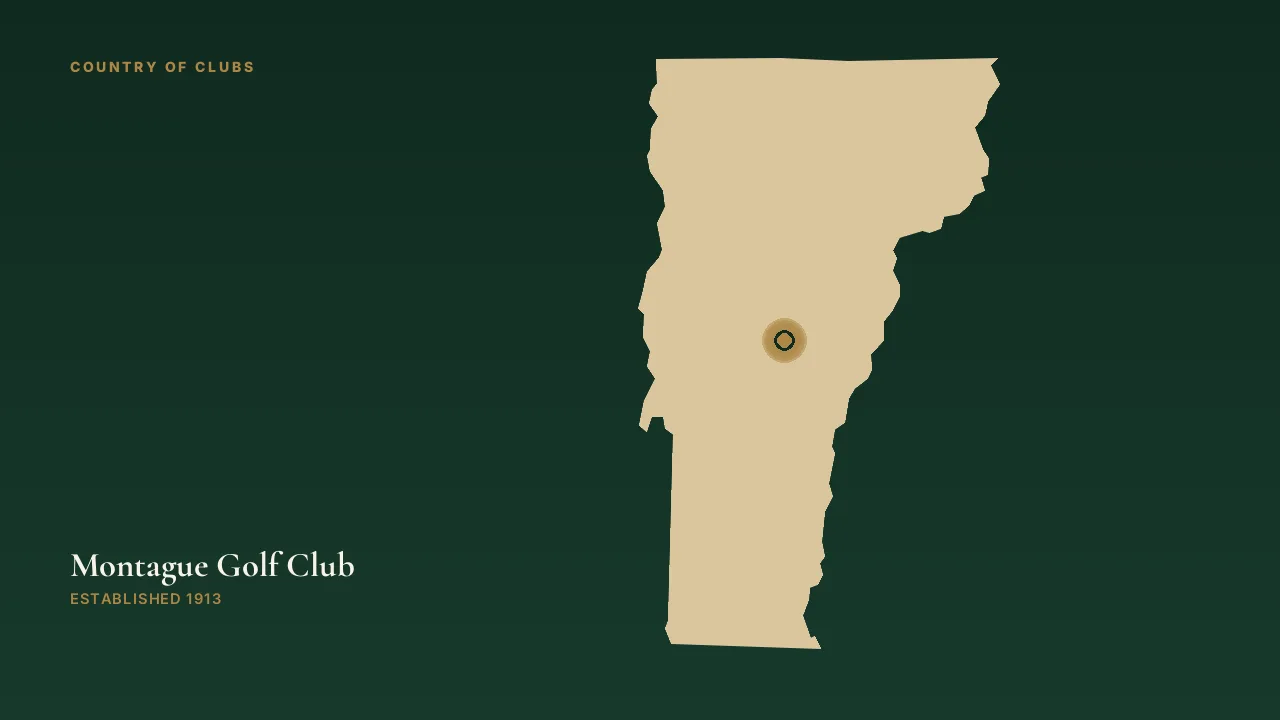 Map illustration marking the location of Montague Golf Club in Randolph, Vermont.