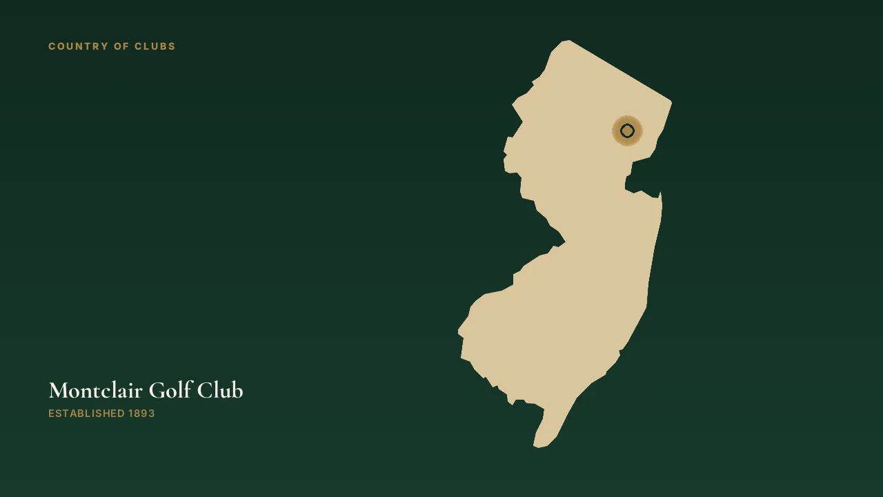 Map illustration marking the location of Montclair Golf Club in West Orange, New Jersey.