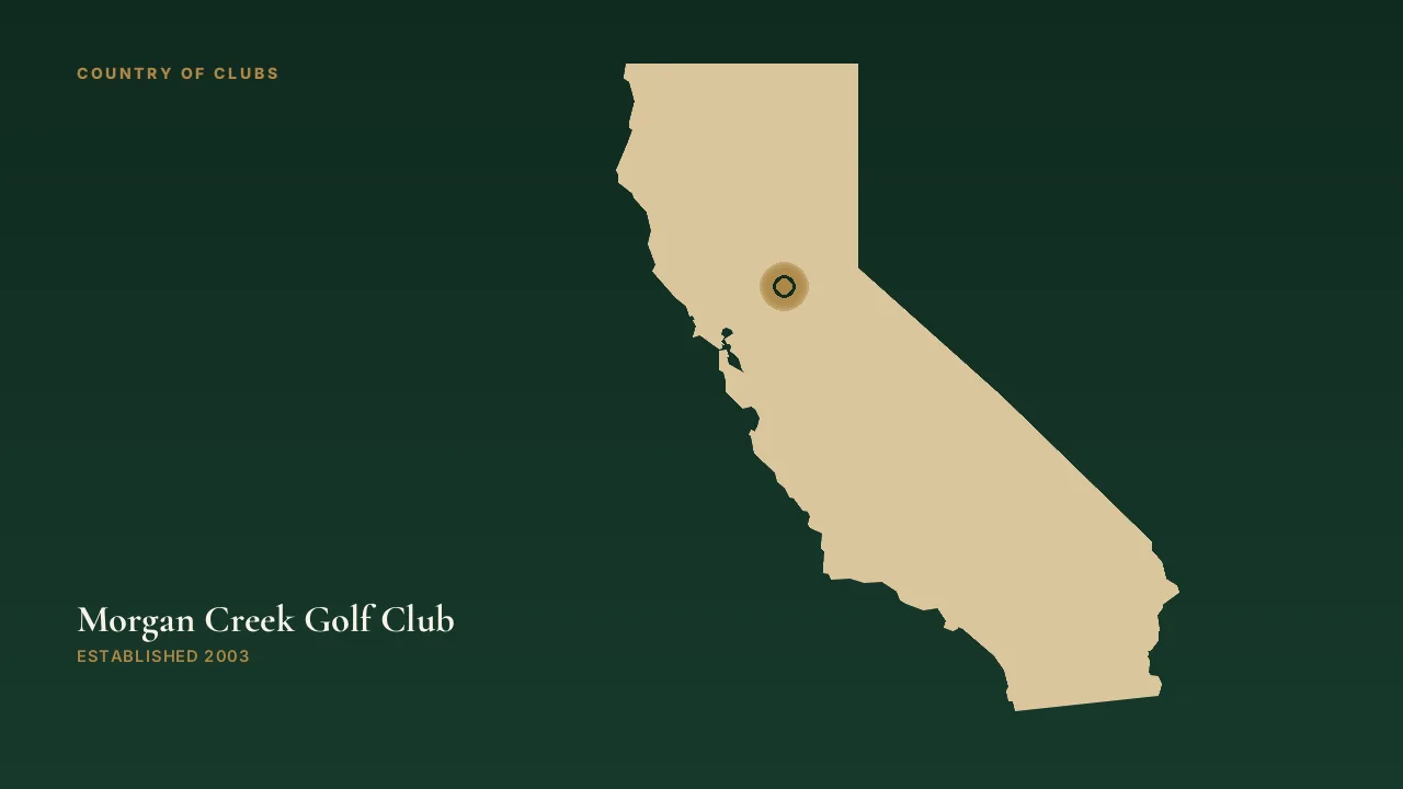 Map illustration marking the location of Morgan Creek Golf Club in Roseville, California.