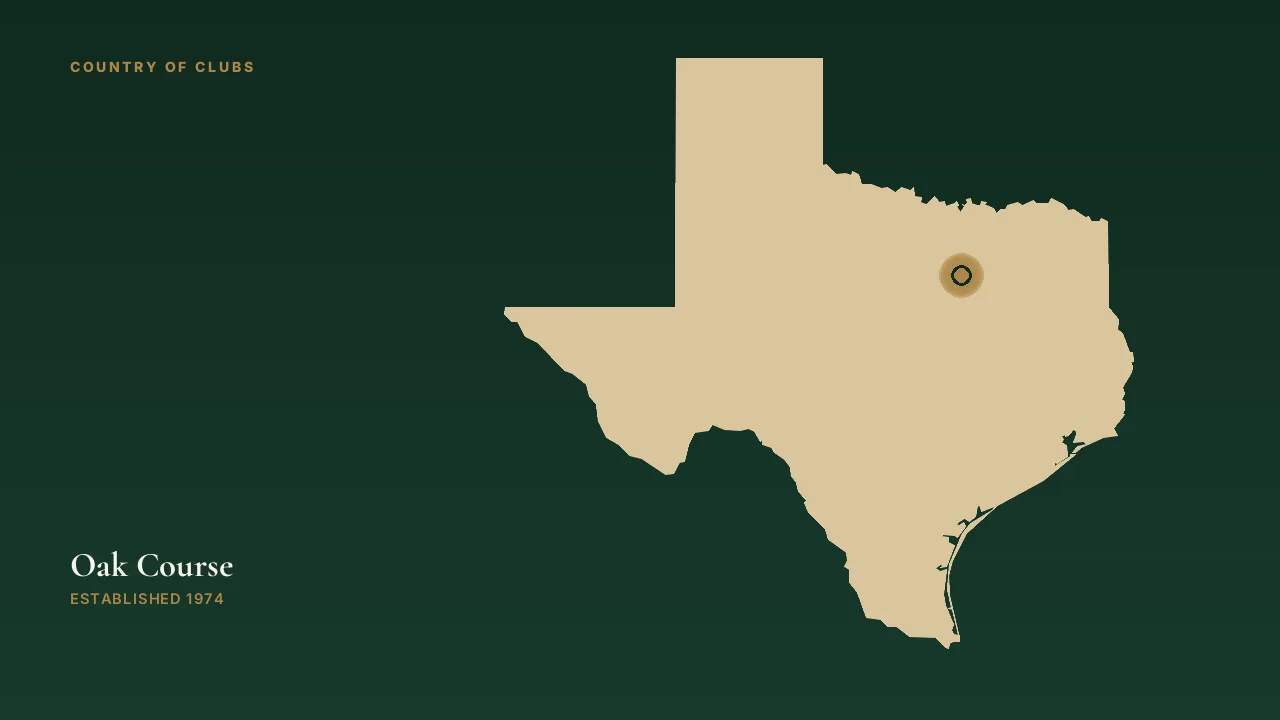 Map illustration marking the location of Oak Course in Mansfield, Texas.