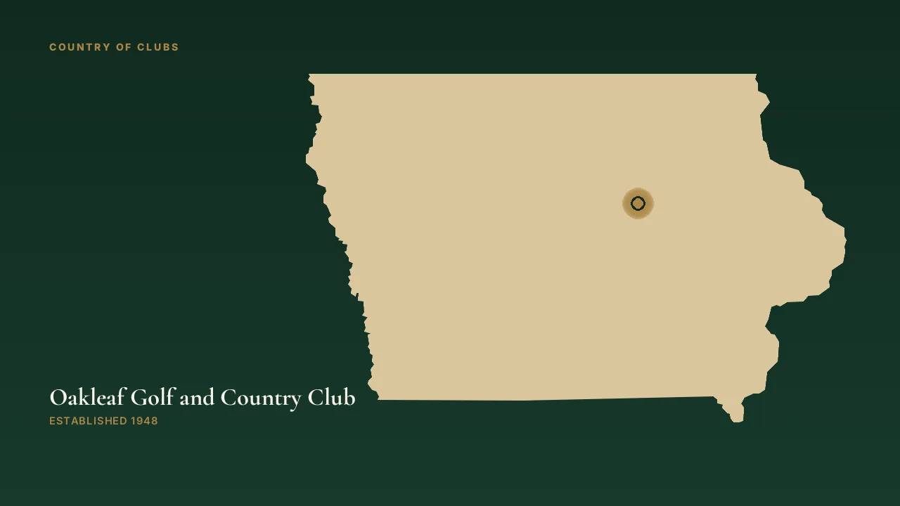 Map illustration marking the location of Oakleaf Golf and Country Club in Reinbeck, Iowa.