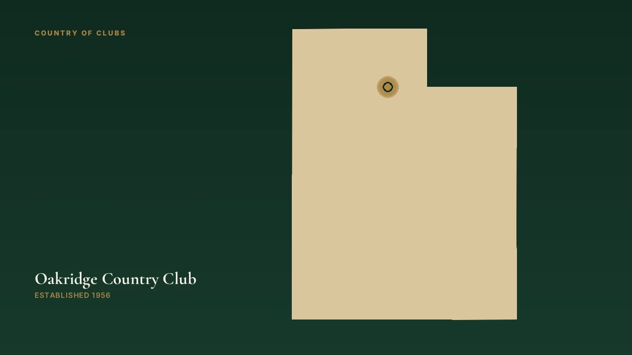 Map illustration marking the location of Oakridge Country Club in Farmington, Utah.