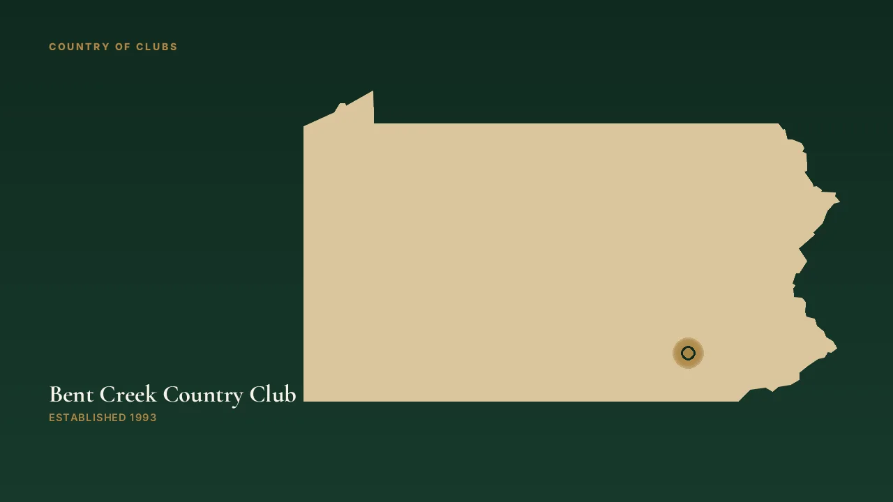 Map illustration marking the location of Bent Creek Country Club in Lititz, Pennsylvania.