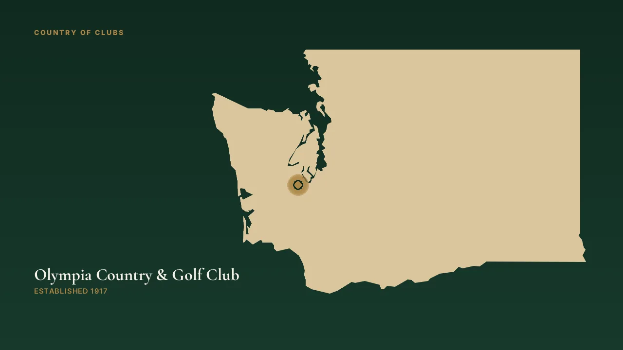 Map illustration marking the location of Olympia Country & Golf Club in Olympia, Washington.