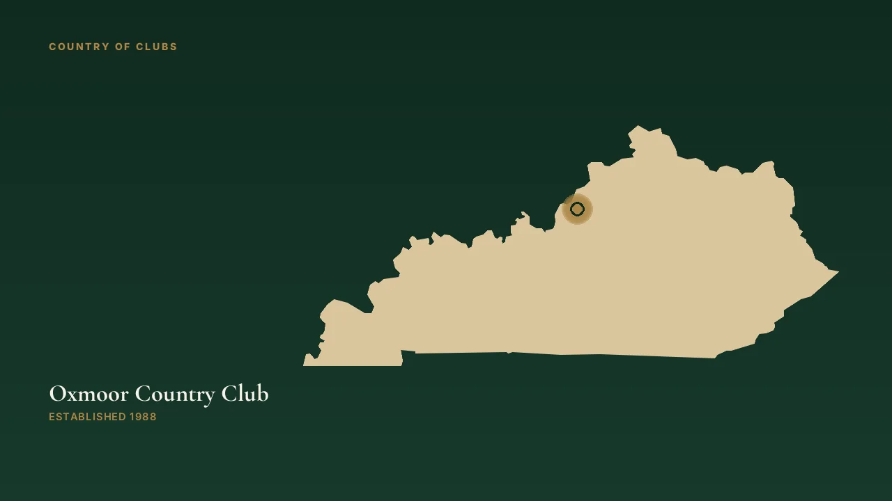 Map illustration marking the location of Oxmoor Country Club in Louisville, Kentucky.