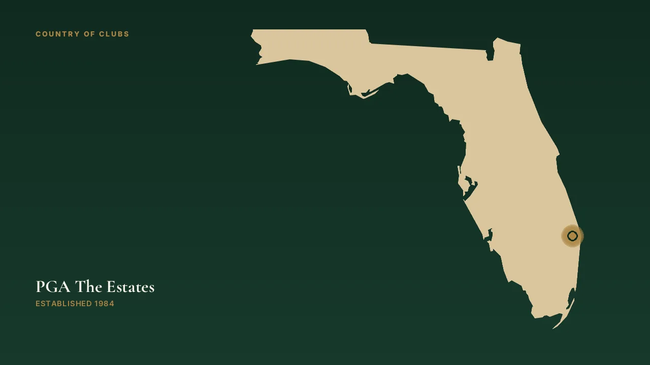 Map illustration marking the location of PGA The Estates in Palm Beach Gardens, Florida.