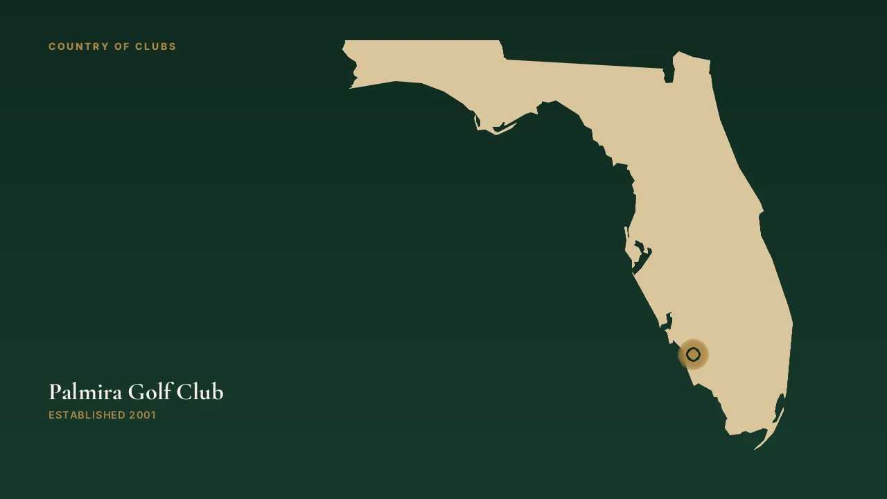Map illustration marking the location of Palmira Golf Club in Bonita Springs, Florida.