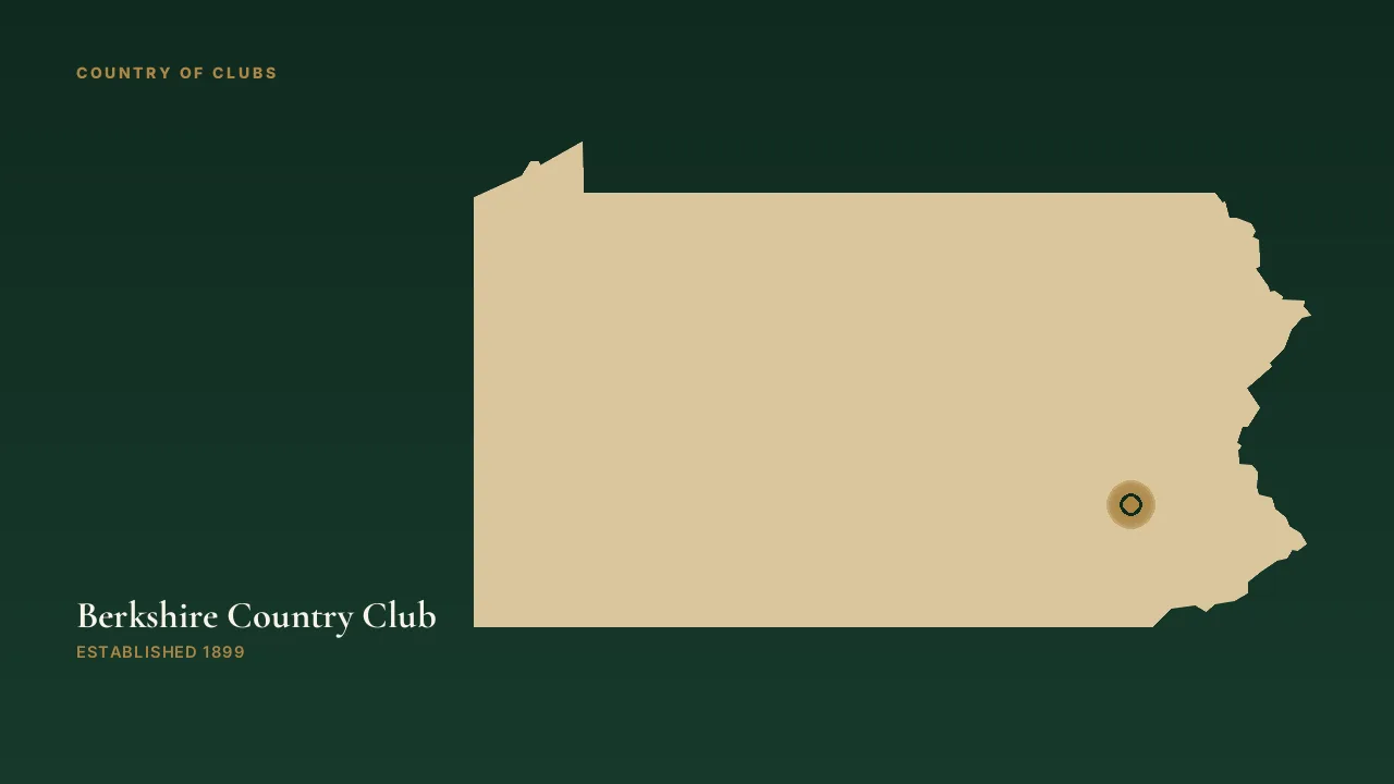Map illustration marking the location of Berkshire Country Club in Reading, Pennsylvania.