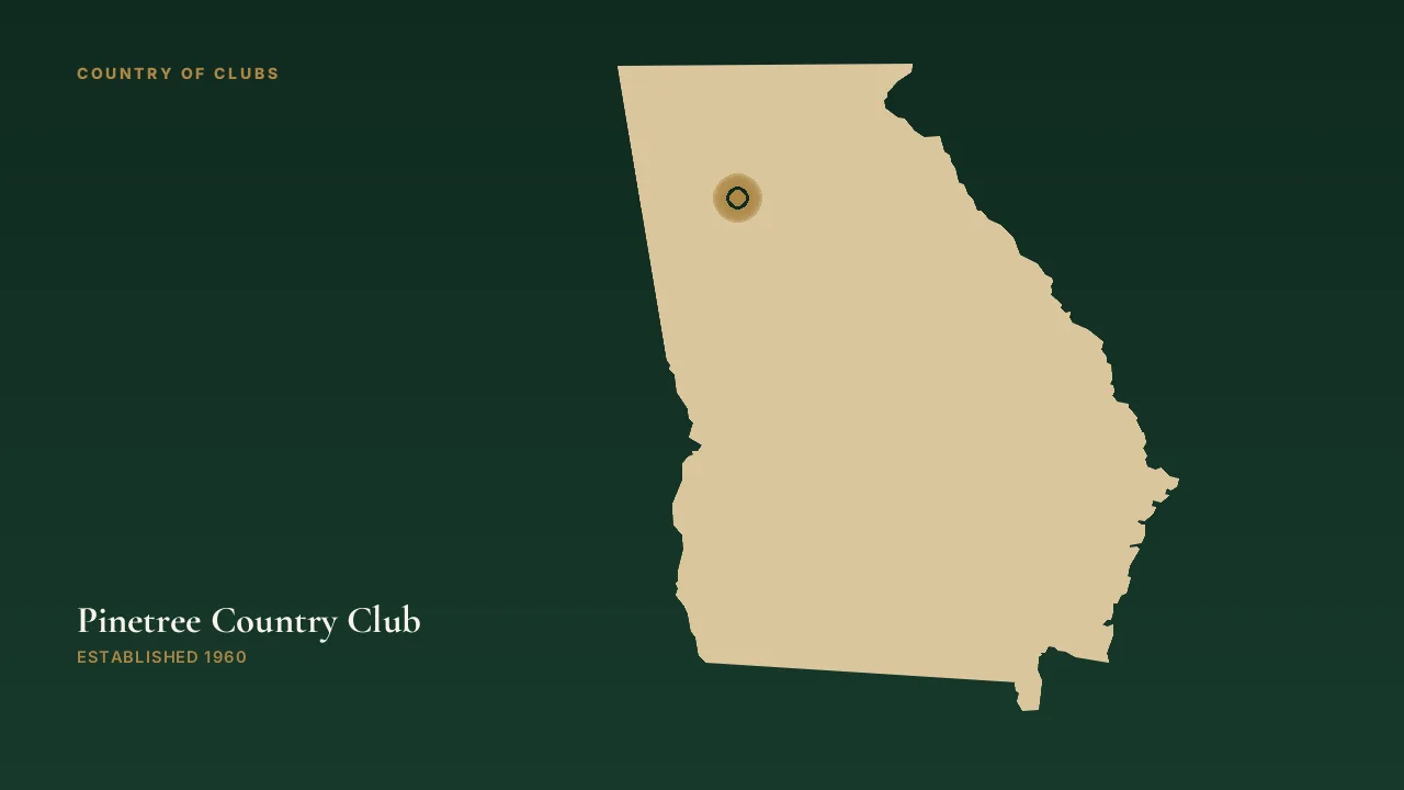 Map illustration marking the location of Pinetree Country Club in Kennesaw, Georgia.
