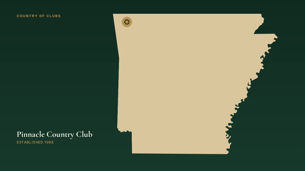 Map illustration marking the location of Pinnacle Country Club in Rogers, Arkansas.
