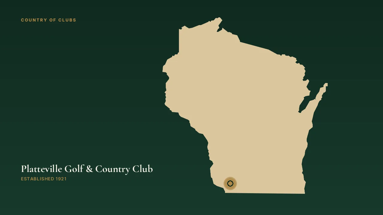 Map illustration marking the location of Platteville Golf & Country Club in Platteville, Wisconsin.