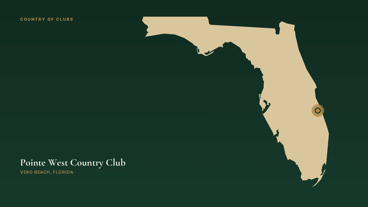 Map illustration marking the location of Pointe West Country Club in Vero Beach, Florida.