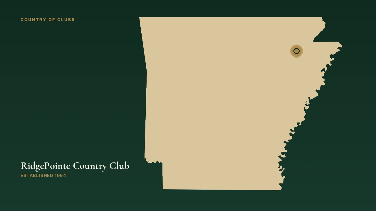 Map illustration marking the location of RidgePointe Country Club in Jonesboro, Arkansas.