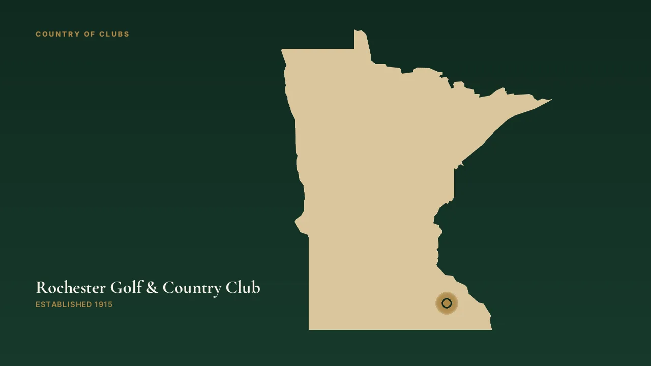 Map illustration marking the location of Rochester Golf & Country Club in Rochester, Minnesota.