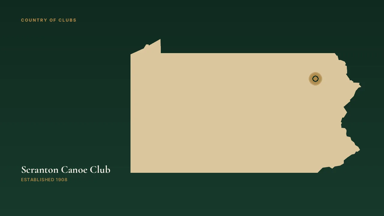 Map illustration marking the location of Scranton Canoe Club in Lake Winola, Pennsylvania.