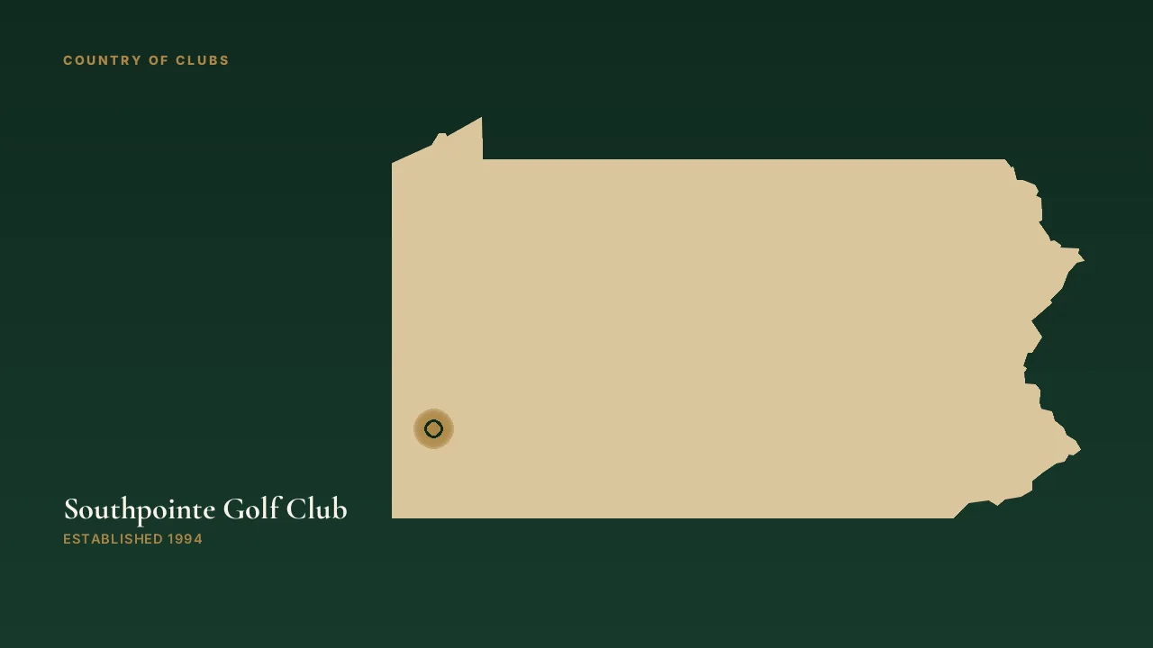 Map illustration marking the location of Southpointe Golf Club in Canonsburg, Pennsylvania.