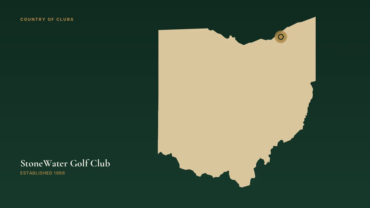 Map illustration marking the location of StoneWater Golf Club in Highland Heights, Ohio.