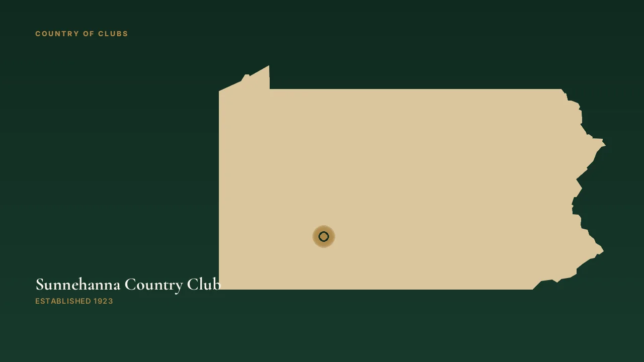 Map illustration marking the location of Sunnehanna Country Club in Johnstown, Pennsylvania.