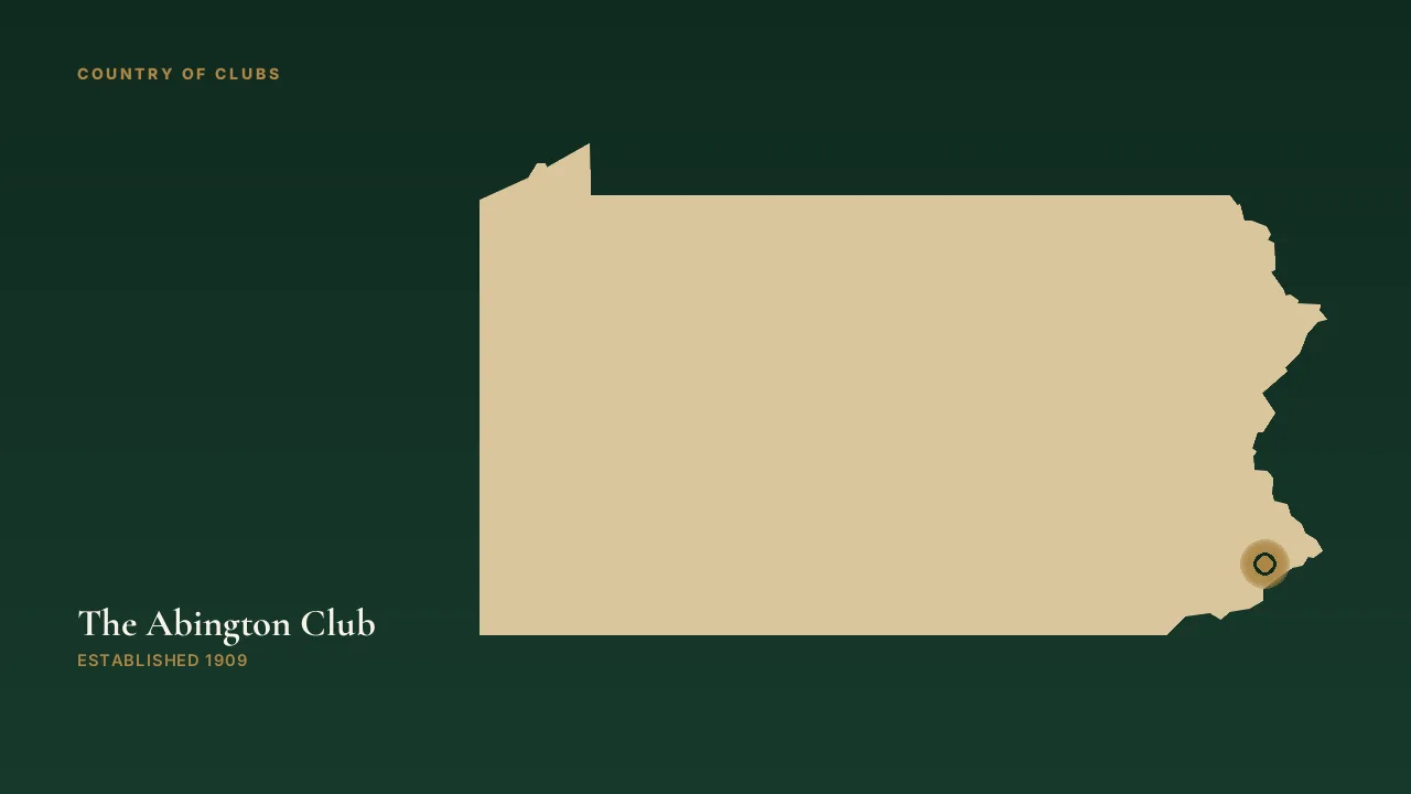 Map illustration marking the location of The Abington Club in Jenkintown, Pennsylvania.