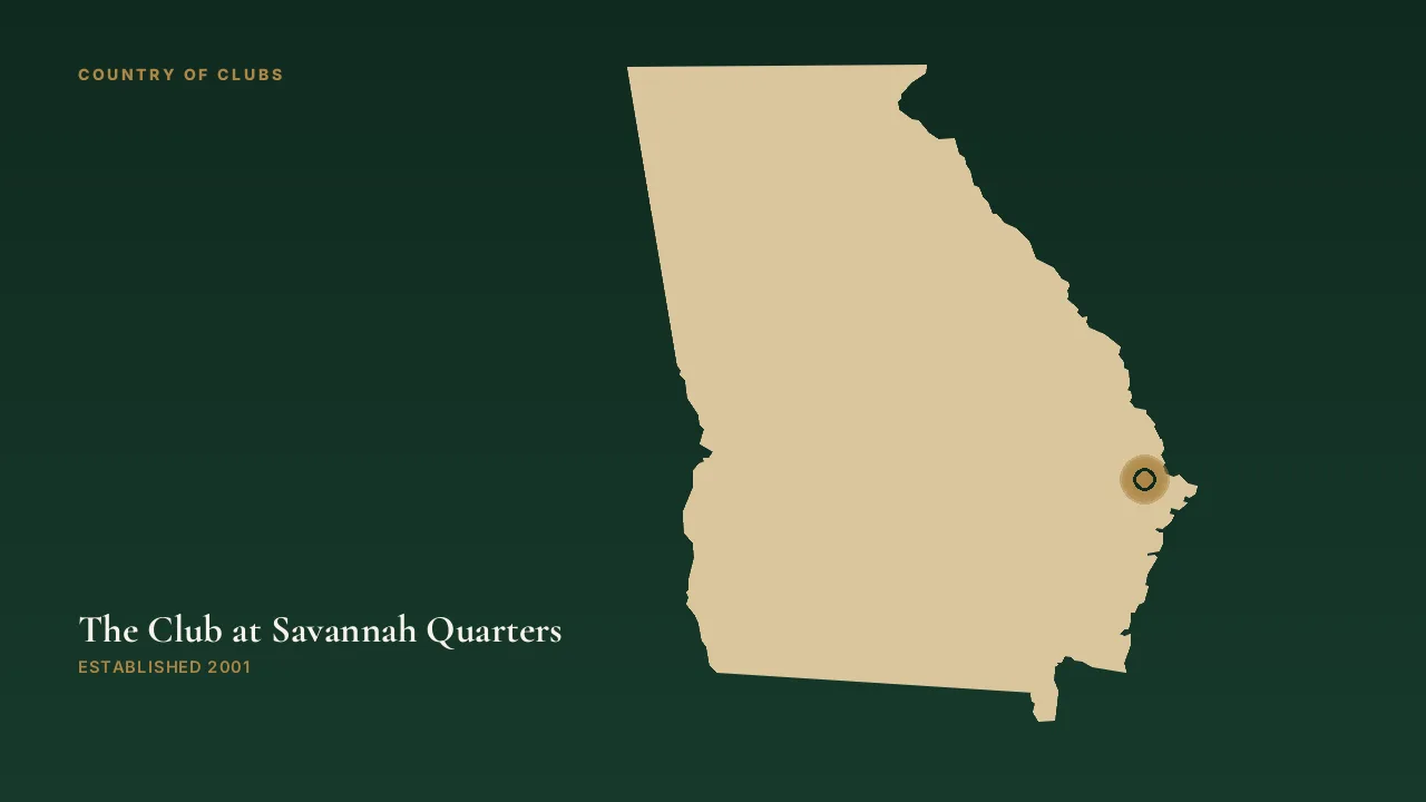 Map illustration marking the location of The Club at Savannah Quarters in Pooler, Georgia.