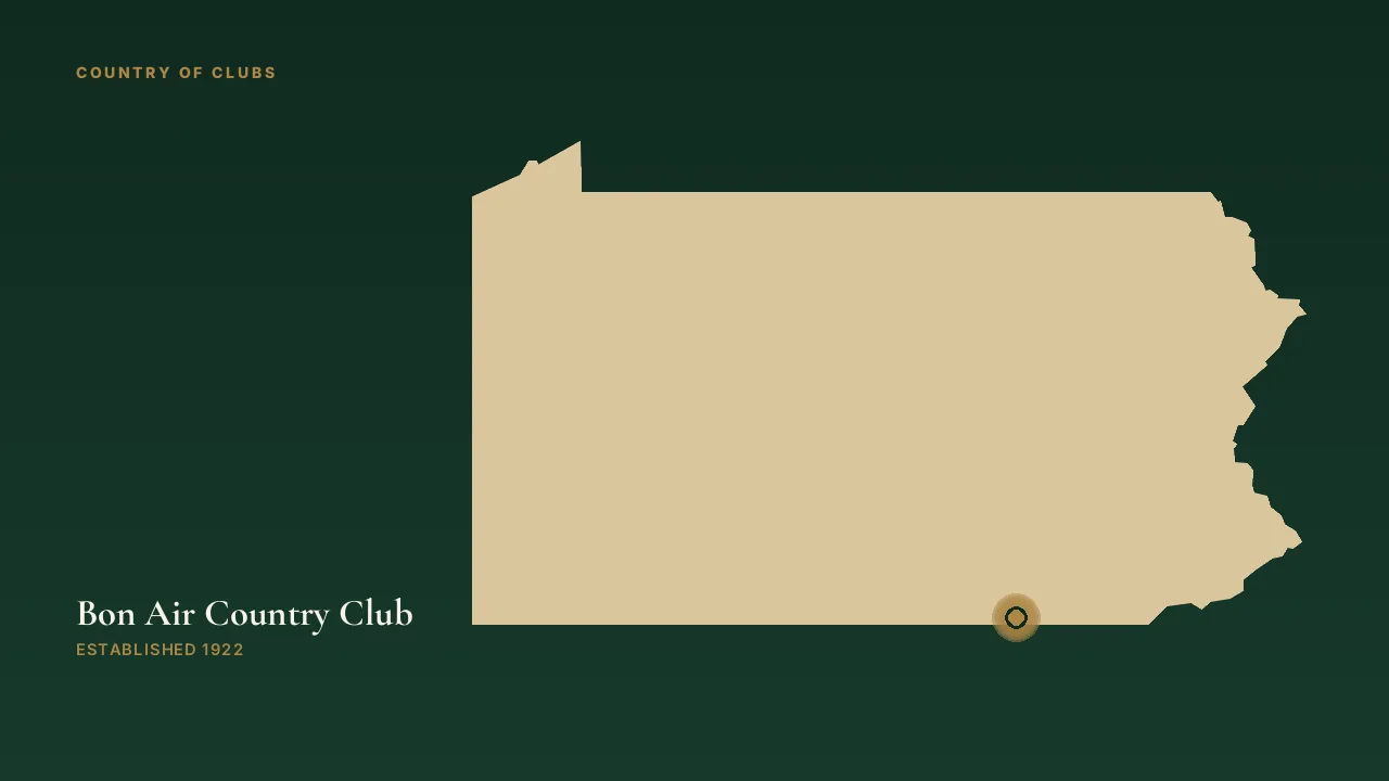 Map illustration marking the location of Bon Air Country Club in Glen Rock, Pennsylvania.