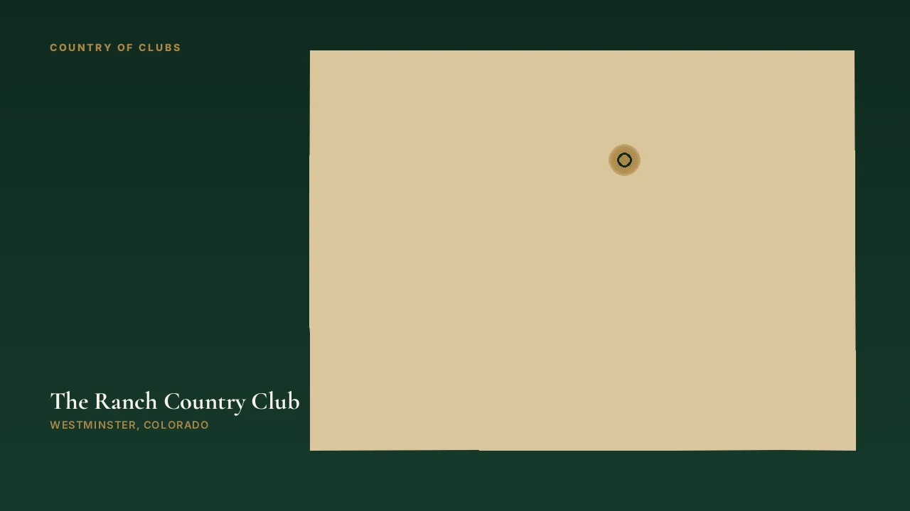 Map illustration marking the location of The Ranch Country Club in Westminster, Colorado.