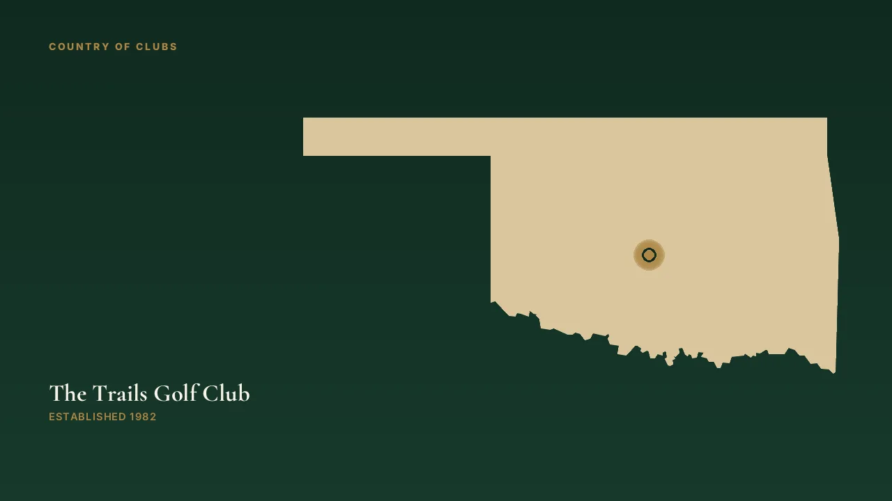 Map illustration marking the location of The Trails Golf Club in Norman, Oklahoma.