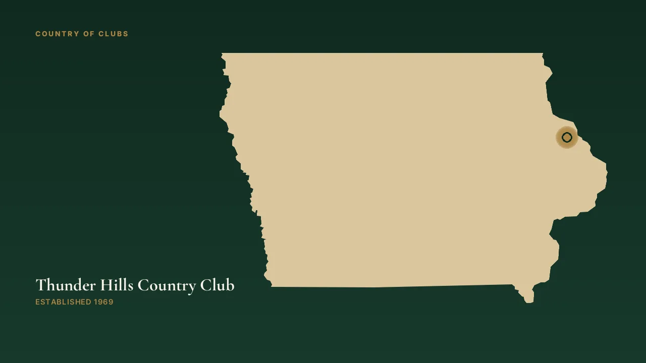 Map illustration marking the location of Thunder Hills Country Club in Peosta, Iowa.